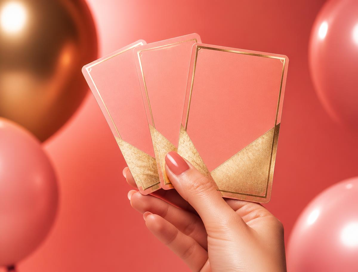 Redeem unused Allē gift cards for 20% off filler Hand holding a fan of coral and gold Allē gift cards ready to redeem for dermal filler at Petro Facial Plastic Surgery in Birmingham, Alabama